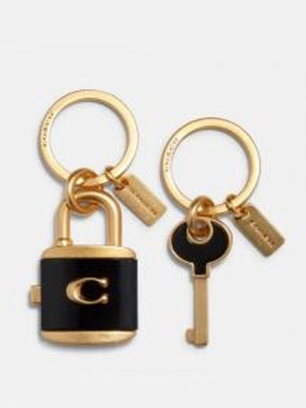 Coach Lock And Key Bag Charm Key Ring Purse Fob C1679 Black Enamel Gold NWT - Picture 8 of 8